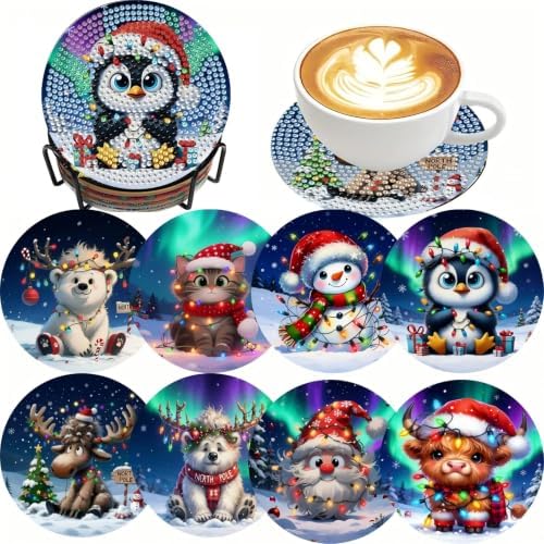 askkqtx 8 Pcs Christmas Diamond Art Coasters Kits with Holder 4x4 Inch by askkqtx