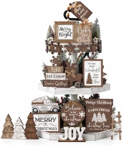 Mifoci 18 Pcs Farmhouse Tiered Tray Decor Home Wooden Signs by Mifoci