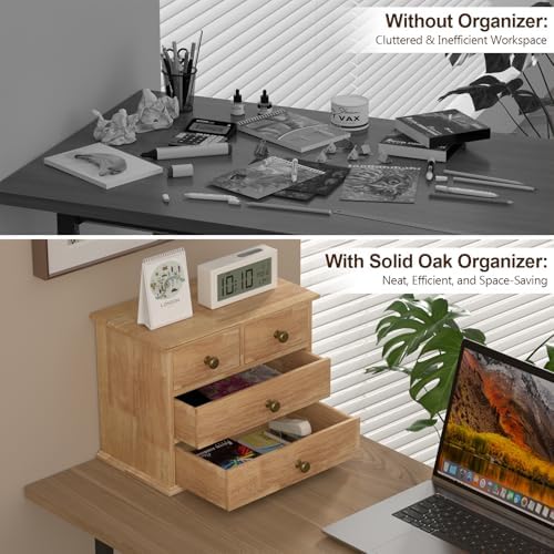 Oak Desk Organizer with Drawers, Durable Wooden Desktop Storage Box - Image 5