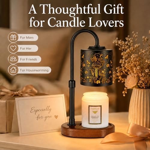 Dimmable Candle Warmer Lamp with Timer Adjustable Height for Scented Jar Candles Electric Candle Wax Melt Warmer for Home Decor Christmas Birthday Gifts for Women Mom(Mushrooms+Bees) - Image 6