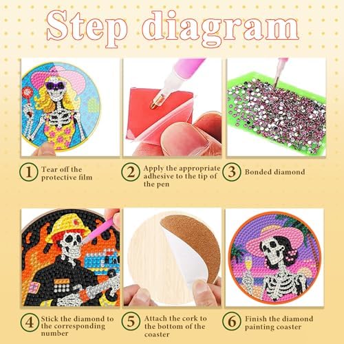 DOTSOPS 8 Pcs Skull Diamond Painting Coasters for Beginners with Holder - Image 3