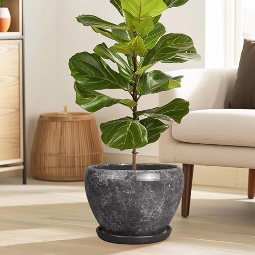Ceramicfor Ceramic Planters for Indoor Plants - 10 Inch Plant Pot with Drainage Hole and Saucer, Large Flower Pot for Home Decor, Gray - Image 2