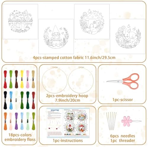 BEUNITONE 4 Set Embroidery Kit for Beginners, Fairy Tale Pattern Cross Stitch Kits, Needlepoint Kits for Adults with Instructions and Full Kit, Funny Hand Embroidery Patterns for Cloth and Home Decor - Image 2