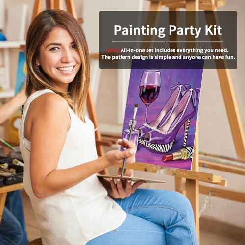 VOCHIC 4 Pack Sip and Paint Kit for Adults,Pre Drawn Canvas for Painting Party Supplies Girls Night Games Couples Paint Art Set Fashion Accessories 8x10 in - Image 4