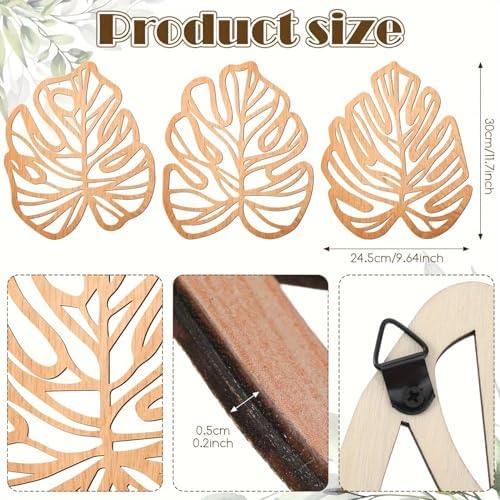 Palm Leaves Wood Wall Decor , 3Pcs Tropical Wall Art Jungle Decor, Wooden Natural Leaves Plant Wall Decor, Vintage Tropical Plant Plaque for Home Living Room Kitchen Bedroom Bathroom & Garden, Light Brown - Image 5