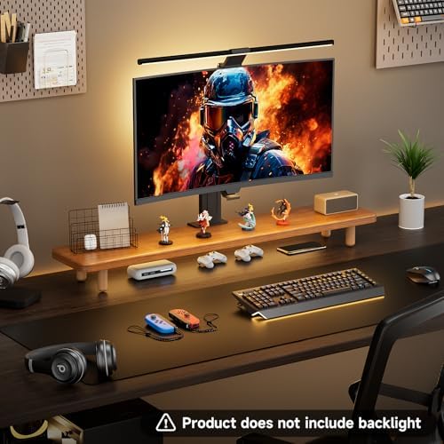 Dual Monitor Stand Riser, 39 Inch Extra Long Wooden Desktop Monitor Riser with Storage for 2 Monitors Ultra Strong Desk Shelf Organizer Riser Ergonomic for 2 Screens/Laptop/PC/TV/Printer (Light Walnut, 39inches) - Image 4