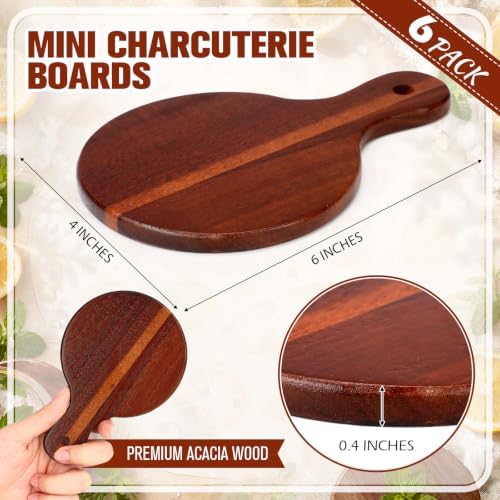 6 Set Acacia Wood Coasters with Handle, 4x6 in Paddle Shape - Image 2