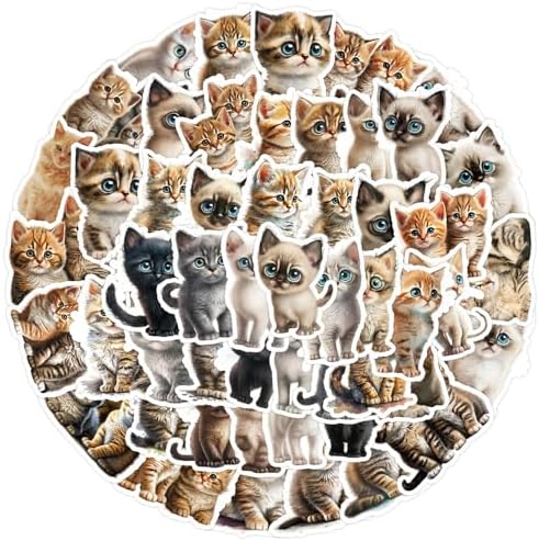 50Pcs Vintage Stickers,Waterproof Vinyl Aesthetic Decorative Sticker Scrapbooking Supplies for Adult Card Making Letters Planner Journaling Junk Journal DIY Water Bottles Cards Art Craft.Kitten by Bestartsuppliesforyou