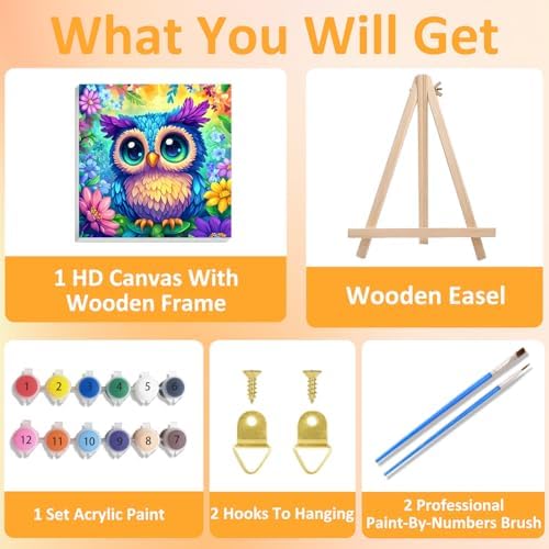 Owl Paint by Numbers Kit for Kids, 8x8 inch - Image 4