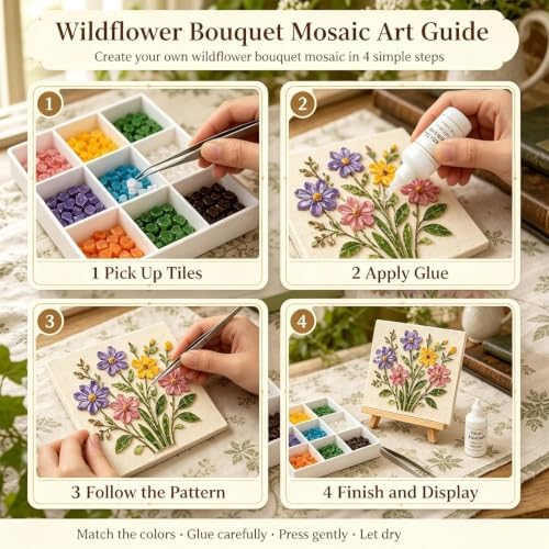 Garden Flowerpot Mosaic Art Kit Floral,Mosaic Art Kits for Adults，Style D - Image 7