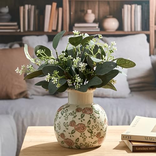 SIDUCAL Ceramic Vintage Vase, 5.91 Inch Retro Ice Cracked Chinoiserie Floral Vase, Rustic Farmhouse Vases for Home Decor, Bookshelf, Garden, Chinoiserie Decor, Tuscan Decor, Red Rose Pattern - Image 6
