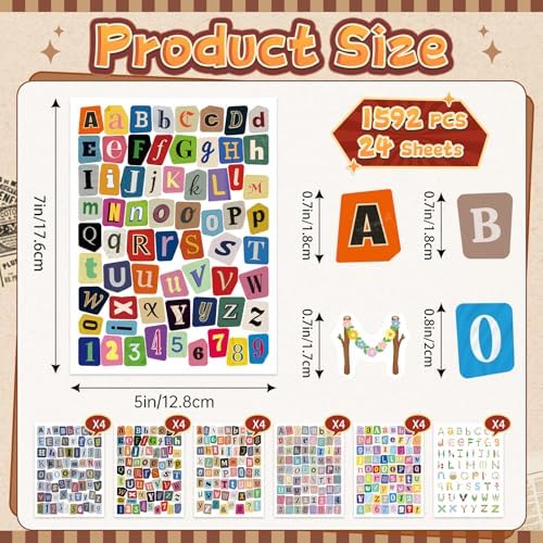 1592PCS Vintage Letter Stickers Scrapbook Sticker,Magazine Alphabet Sticker - Image 2