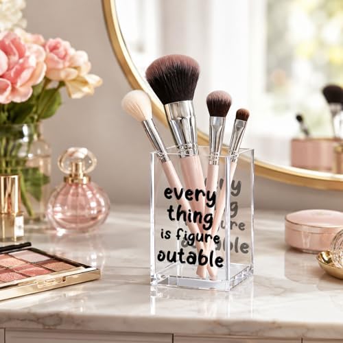 Acrylic Pen Holder Cup, “Everything Is Figureoutable” Desk Decor, Inspirational Pencil Holder Organizer, Motivational Office Accessories, Gift for Women Coworker - Image 2