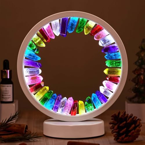 Runyansghi Chroma Electroplated Single Point Night Lamp 8.6" Healing Crystal Bedside Lamp USB Port 3 Colours Dimming Mode Bedroom Lamp Suitable Night Light Office Home Decor Ideal Gift by Runyangshi