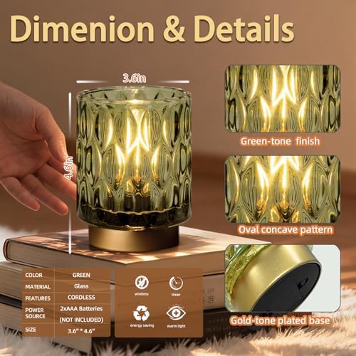 Battery Operated Table Lamp Timer, Small Cordless Lamps Decorative, 2 Green - Image 5