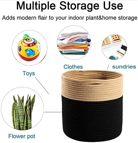Woven Cotton Rope Plant Basket for 10-11" Pot Organizer Black&Brown - Image 6