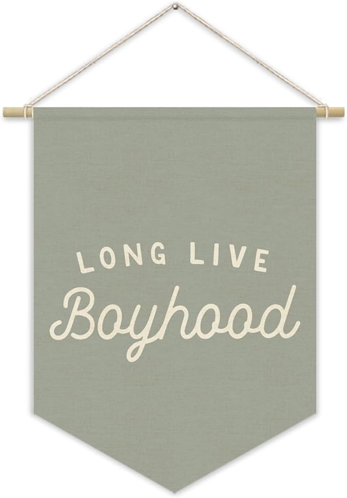 Blue Boy Room Decor,Long Live Boyhood Canvas Banner Nursery Playroom Wall Decor for Boys Bedroom Toddler Decorations Teen Boy Room Decor,Playroom Decor Wall Hanging Flag 15x11 Inch（Haze Blue)
