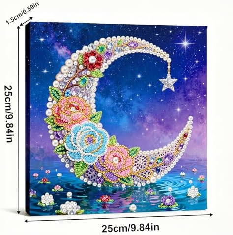 LQCrafK DIY Pearl Art Painting Handcraft Kit for Adults Beginners, Healing Stress-Relieving Home Wall Creative Design Decoration, Framed Painting with Tools-Moon - Image 6