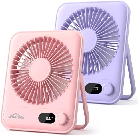 WHATOOK Small Desk Fan Personal Fans: 5000mah 25 Hours Battery Office Quiet Mini Desktop Fan Portable Rechargeable Travel Essentials (Pink & Purple, Milliamp Hours, 2000) by FashionCaring-MakeitYours
