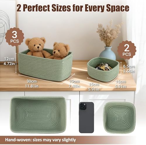 5-Pack Small Woven Rope Storage Baskets, 2 Sizes Organizer Bins - Image 2