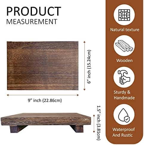 Wood Riser Rustic - Rectangular Pedestal Stand - Brown, 9 x 6 x 1.5 Inch - Image 2