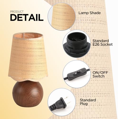 Minimalist Rattan Table Lamp, 11' Height, Woven Lampshade & E26 Socket Metal Base - Image 3