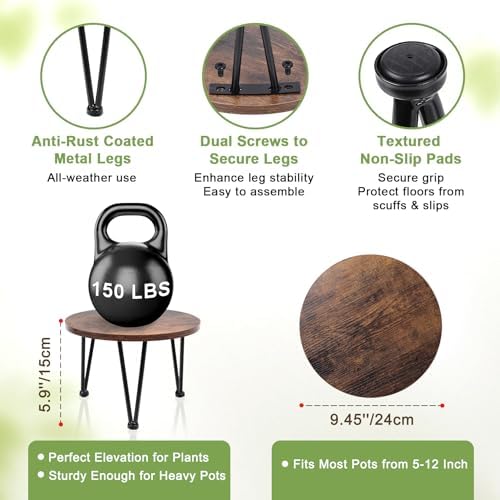 Vigordream Metal Plant Stand Indoor, Heavy Duty Wood Single Planter Holder - Image 3
