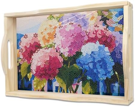 EWJRNSF Hydrangea Diamond Art Tray with Handles Gift Home Decor 9.8×13.8 in by EWJRNSFDiamondPainting