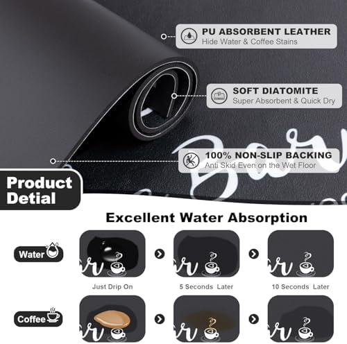 Findosom Dish Drying Mat, 17"x 32" Super Absorbent & Hide Stain Coffee Mat, Cuttable Drying Mat for Kitchen Counter, Coffee Bar Accessories, Under Dish Rack, Coffee Maker, Espresso Machine, Black - Image 5