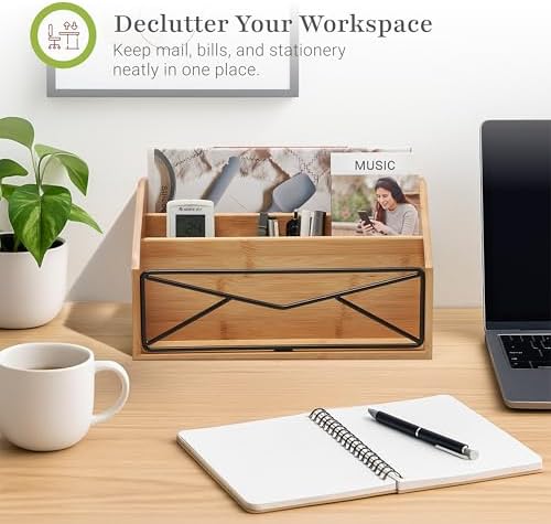 Prosumer's Choice Bamboo Desk Organizer for Office and Home – Natural Bamboo Mail Organizer for Countertop - Wooden Desktop Organizer for Mail, Files, Letters, and Tabletop Storage - Image 2