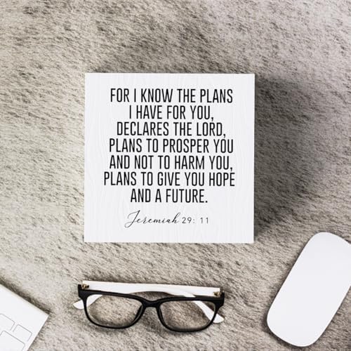For I Know the Plans I Have for You Jeremiah 29:11 Wooden Box Sign Inspirational Decor Christian Gifts Bible Verse Decorations for Home Office Shelf Table Desk Gifts for Women 5 x 5 Inch - Image 6
