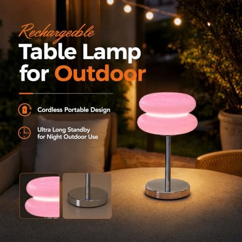 Senzoy Double-Layer Tart Night Light, Glass Mushroom Table Lamp, Pink - Image 6