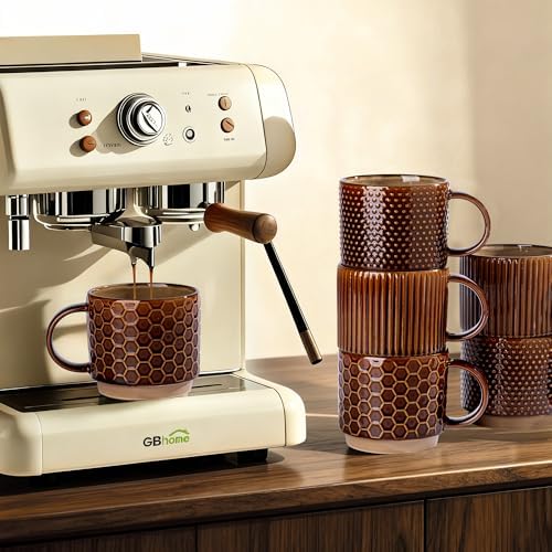 GBhome 12 OZ Stackable Coffee Mugs Set of 6, Ceramic Coffee Cups Set - Image 5