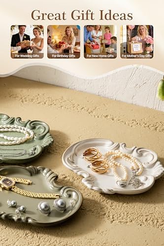 LYEOBOH Jewelry Tray, Ceramic Trinket Dish, Jewelry Dish for Rings Earrings Decorative Trinket Tray, Key Bowl, Retro, Vintage, Friendship Gifts for Mom Sister Birthday Christmas Housewarming, Beige - Image 5