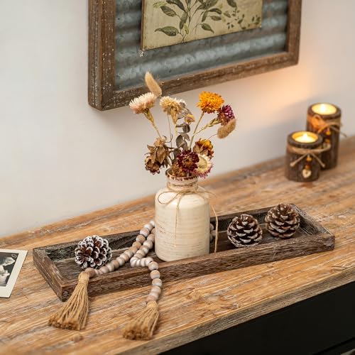 Romadedi Rustic Decorative Wood Candle Tray - 15" Wooden Long Narrow Tray Candle Holder, Farmhouse Small Trays for Coffee Table Centerpieces Dining Room Kitchen Countertop Home Decor, Brown - Image 6