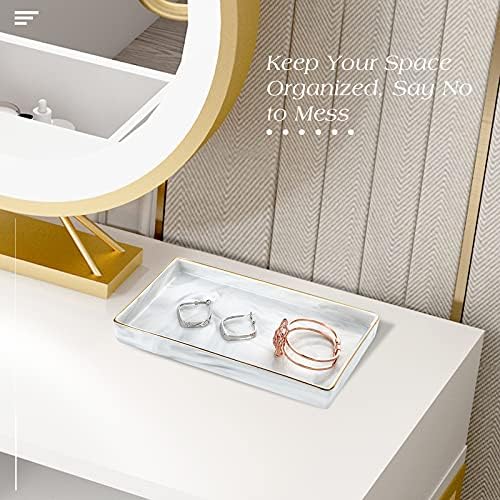 Emibele Ceramic Vanity Tray, Marble Decor Tray Bathtub Toilet Tank, Vanity Bathroom Tray Organizer Jewelry Storage Dresser Tray for Candle,Jewelry,Lotion Bottle,Perfume, Cosmetics, Small Size - Image 2