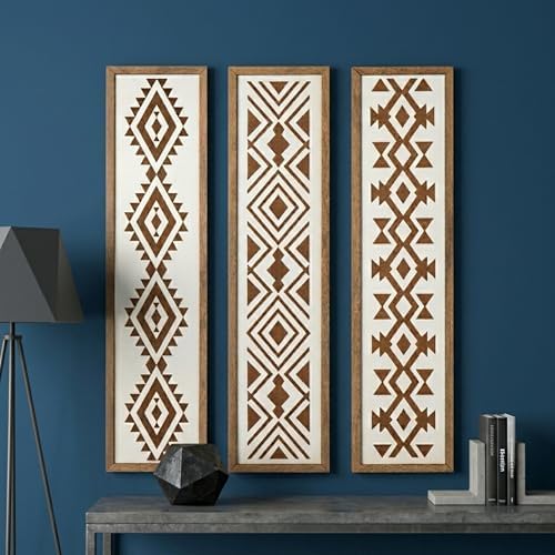 X DELUXE Minimalist Aztec Wood Wall Decor Set of 3 Geometric Scandinavian Boho Hanging Panels for Living Room Bedroom Hallway Office Modern Tribal MDF Wall Art Vertical Decorative Interior Accent - Image 5