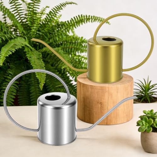 Plant Watering Can, 50 oz / 1500 ml Stainless Steel Metal - Modern Decorative with Long Spout for Indoor Potted Plants, Bonsai, Garden Flowers, Gold - Image 2