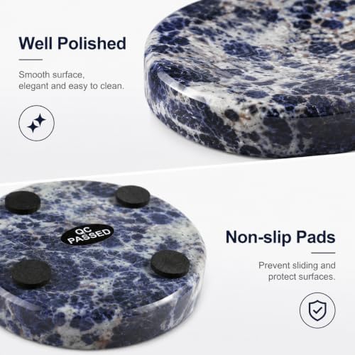 Koville Marble Jewelry Dish, Small Round Trinket Dish for Ring Necklace Earring, 4" Decorative Dish, Natural Stone Soap Dish for Bathroom Kitchen - Image 3