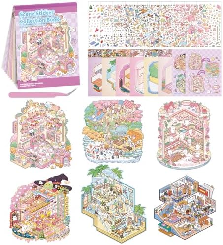 6 Sets DIY 3D House Stickers, Fun DIY Stickers Scene Sticker Book by pindda