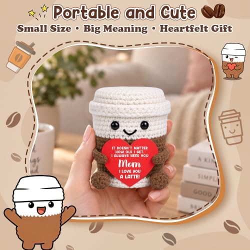 Mom Birthday Gifts from Daughter Son Kids, Christmas Mom Gifts for Step Bonus Moms Mother Mama Mummy, I Love You Mum Funny Small Cute Handmade Crochet Coffee Mug Cup Mother Present - Image 2