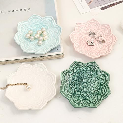 4" Datura Flower Ceramic Jewelry Dish, Ring Tray for Women(Azure) - Image 5