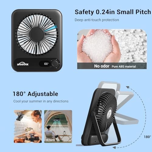 WHATOOK Small Desk Fan Personal Fans: 5000mah 25 Hours Battery Office Quiet Mini Desktop Fan Portable Rechargeable Travel Essentials (Black & Black, Milliamp Hours, 2000) - Image 5