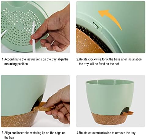 UOUZ Large Self Watering Pots, 12/10/9 Plastic Planters with High Drainage Holes and Deep Reservoir for Indoor Outdoor Garden Plants and Flowers, Green with Brown - Image 4