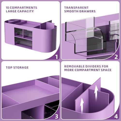 Marbrasse Pen Holder for Desk with 3 Drawers, Multi-Functional Pencil Holder, Desk Organizers and Accessories with 7 Compartments for Home, School, Classroom (Purple) - Image 4