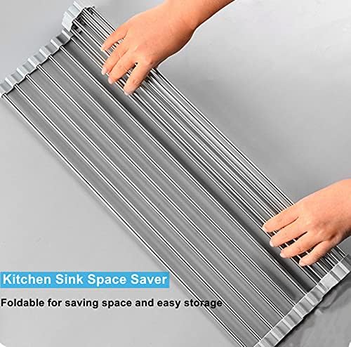 Seropy Roll Up Dish Drying Rack Over The Sink for RV Sink 17.5x15.7 in Kitchen Drying Rack Folding Dish Drainer Mat Rolling Dish Rack Foldable Rack Stainless Steel Wide Kitchen Dry Rack - Image 2
