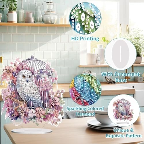 Diamond Painting Kits for Adults Beginners, 5D Full Drill Owl Crystal Art Desktop Ornament, DIY Single Sided Home Office Desk Decor, Creative Craft Gift Set with Tools - Image 5
