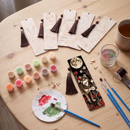Kosiz 12 Pcs Halloween Gothic Paint by Number Kit for Adult Wood Bookmark - Image 2