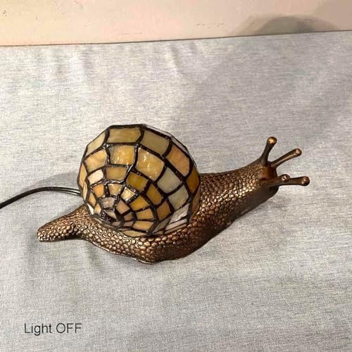 Bieye L10943 Yellow Land Snail Tiffany Style Stained Glass Accent Lamp - Image 4