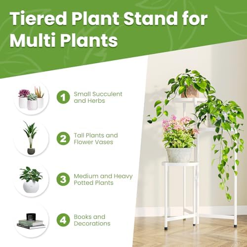 Plant Stand Indoor Outdoor, 3 Tier Metal Corner Shelf White 9 in Wide - Image 6